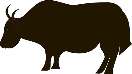 Black yak silhouette on white, vector illustration