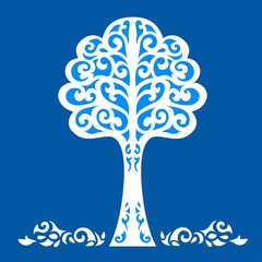 Decorative snow tree on blue background