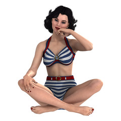 3D Rendering Pinup Girl on White