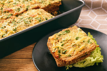Hot sandwiches - bread baked in oven with ham and cheese.