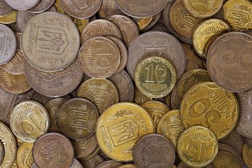 bunch of golden Ukrainian coins..