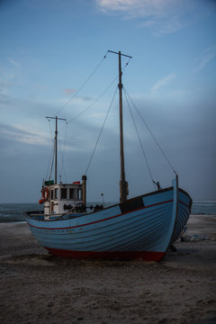 Fishing boat at the beach in spring,  Thisted,Denmark 