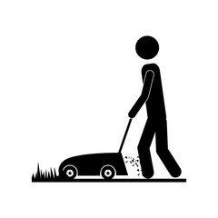 person using lawn mower icon image vector illustration design 
