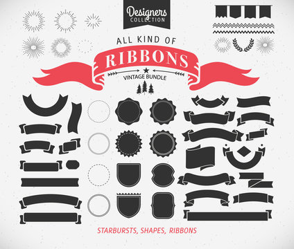 Huge Premium design elements. Great for retro vintage logos. Starbursts, frames and ribbons Designers Collection