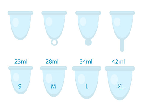 Menstrual Cup Set. Female Intimate Hygiene, Menstruation Cup. Vector Illustration