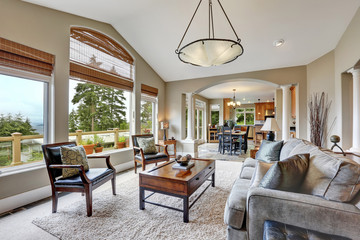 Open plan living room interior in luxurious house