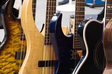 Fototapeta na wymiar guitars exposed in music shop