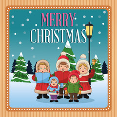 Singing cartoon inside frame icon. Christmas season card decoration and celebration theme. Colorful design. Vector illustration