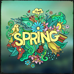 Spring hand lettering and doodles elements