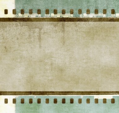 Vintage film strip frame in green and sepia tones colors