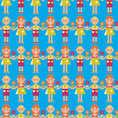 Seamless vector background with children. Print. Repeating background. Cloth design, wallpaper. 