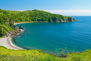 Fototapeta na wymiar sea coast landscape of Putyatin Isle of Russian Primorye