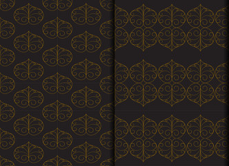 Golden Thai vintage seamless pattern vector abstract on black background, with seamless pattern in swatch