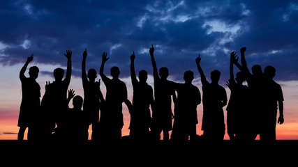 Silhouette people happy.