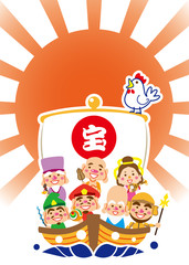 初日の出　酉年　七福神の宝船