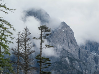 View of Jade Dragon Snow Mountain. Jade Dragon Snow Mountain is a mountain near Lijiang, in Yunnan province, southwestern China.