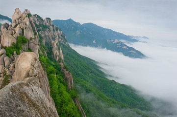 Famous Ulsanbawi Rock against the fog seorak mountains at the Se