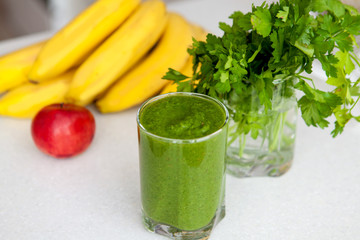 Green cocktail of herbs and fruits. Detox