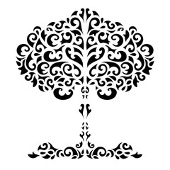 Fototapeta na wymiar Pattern tree black grass decorative symmetric white background