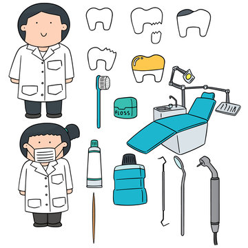 vector set of dentist and tooth care set