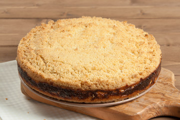 Homebaked Cottage Cheese Pie On Olive Tree Board.