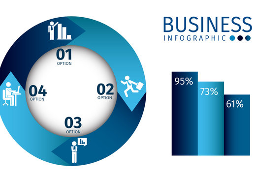 Blue Gradient Circle Element Business Infographic with Pictograms