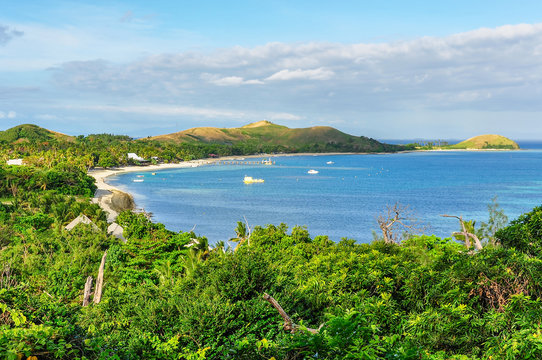 Panorama from the viewpoint on Mana Island, Fji