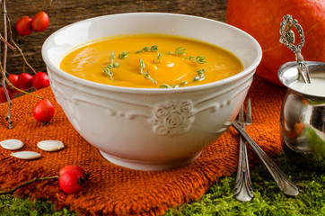 Pumpkin soup. Vintage style.