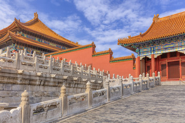 View on a majestic ancient pavilion with ornate balustrade, Beijing, China