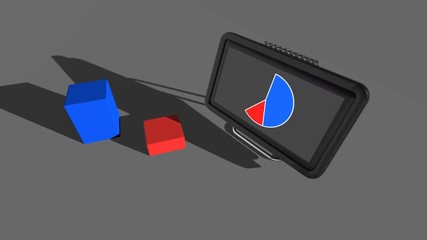 Seamless looping 3D animation of comparing blue and red diagram charts 76% to 24%