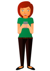 Woman holding and looking at her smartphone vector image