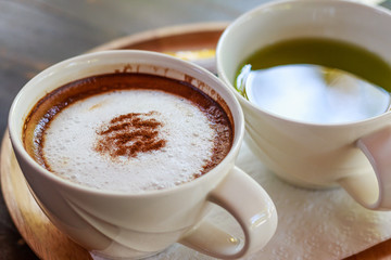 hot coffee and green tea