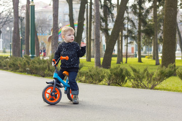 Little boy on the run bike