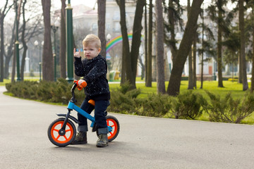 Little boy on the run bike