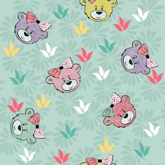 Fototapeta premium Cute hand draw seamless pattern with cartoon bear
