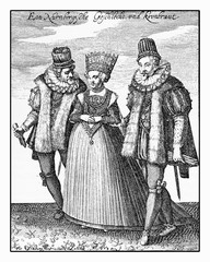 XVII century, Nuremberg, bride going to marry accompanied by noble gentlemen