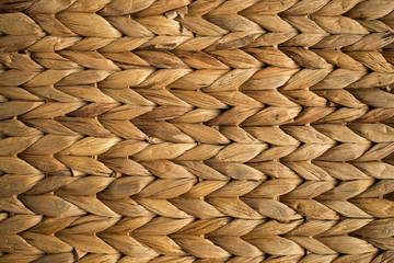  Wicker texture of beige basket. Pattern for abstract background or texture. Overhead view