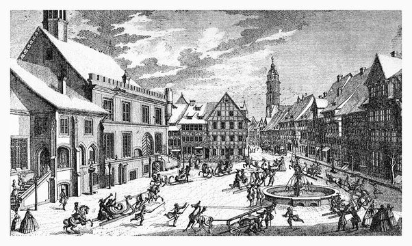 View of Goettingen in XVIII century, Marktplatz