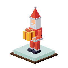 Isometric santa with gift icon. Christmas season decoration and celebration theme. Colorful design. Vector illustration