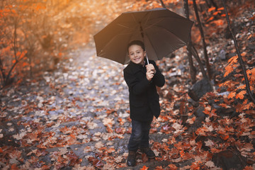 little boy in autumn october season