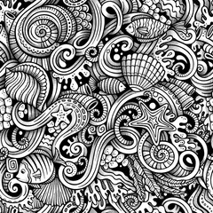 Cartoon hand drawn under water life doodles seamless pattern