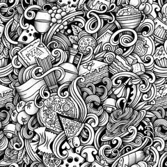 Cartoon hand drawn italian food doodles seamless pattern