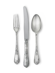 Silverware set againt white background. Clipping path