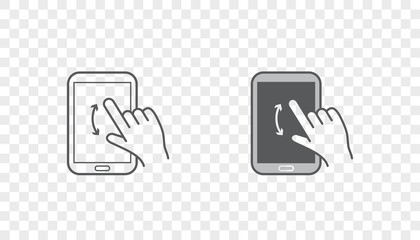 Set of Icons with Hands Holding Smart Device with Gestures