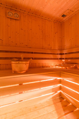Dry sauna with the wooden structure
