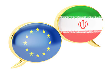 Speech bubbles, EU- Iran conversation concept. 3D rendering