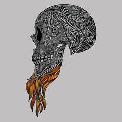 A dead hipster. Abstract vector skull with a red beard patterns