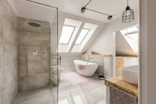 Modern bathroom interior with minimalistic shower