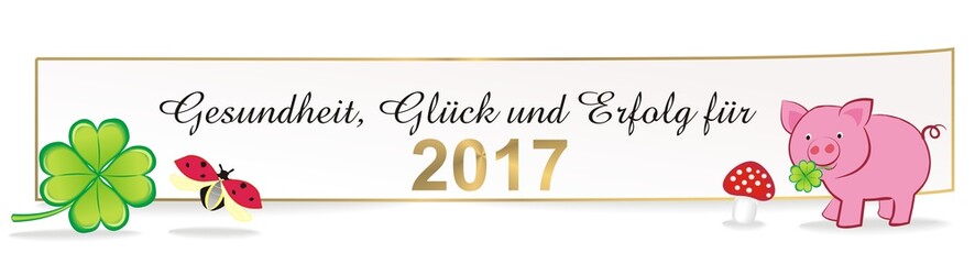 Banner mit Glücksschwein und Kleeblatt