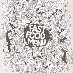 Cartoon cute doodles hand drawn Fastfood illustration